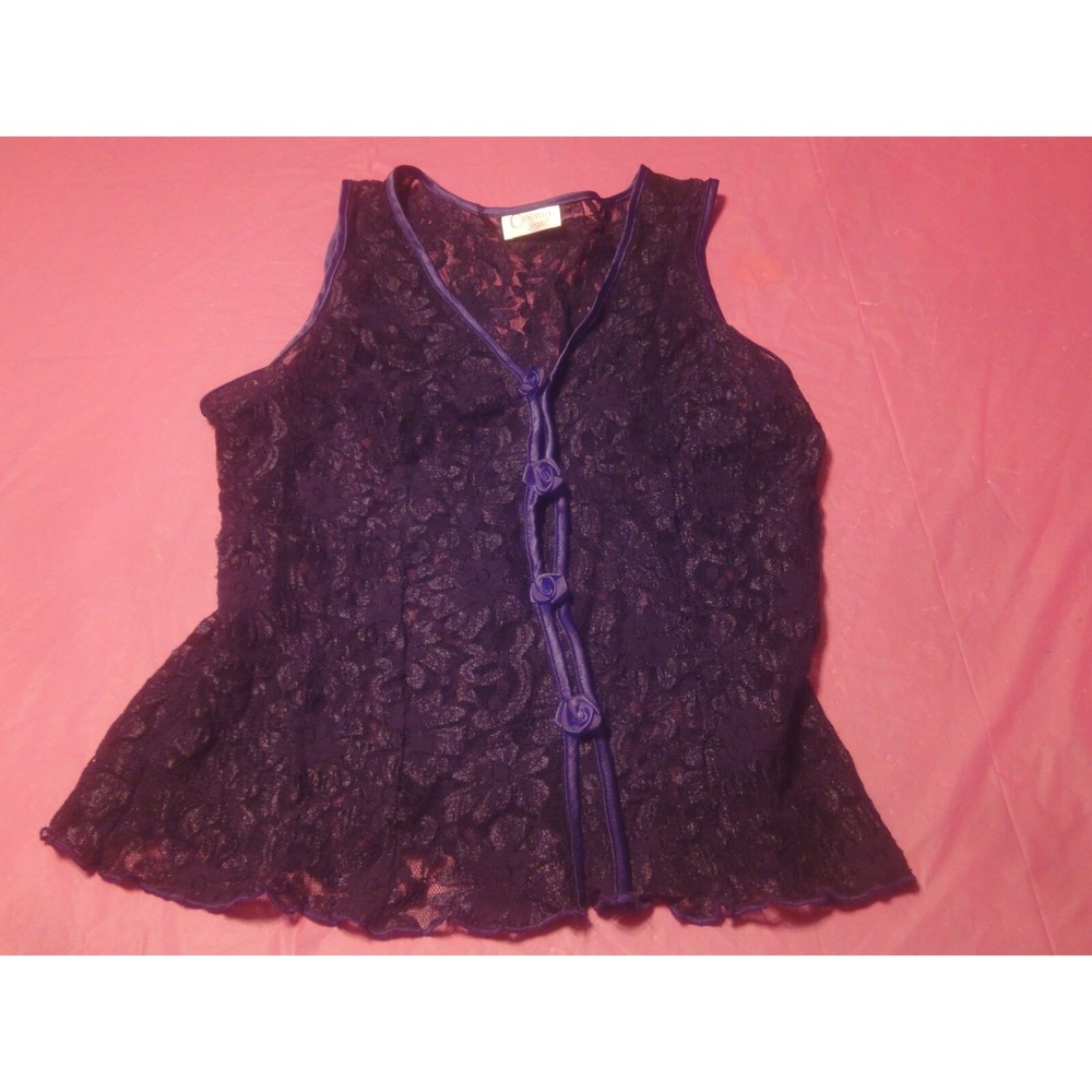 Vintage Cinema Exoile black lace button front vest style shirt top womens